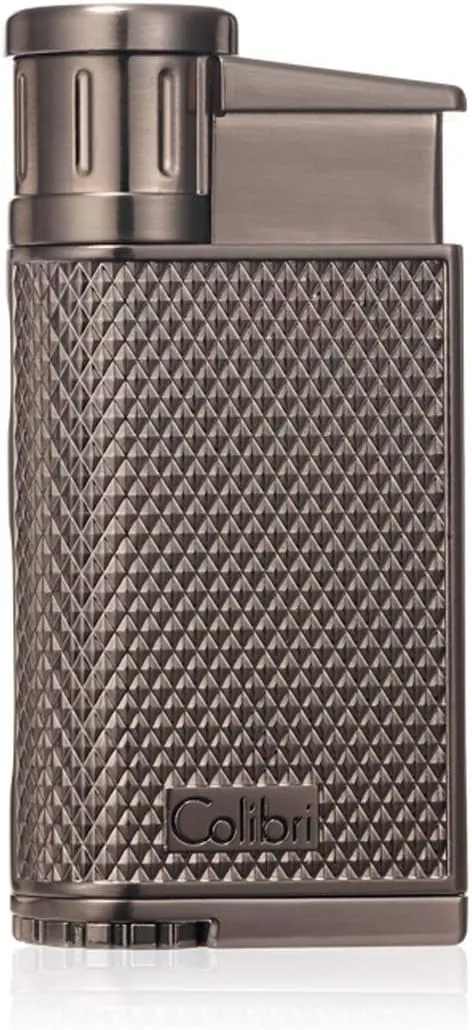 Colibri EVO Angled Single Jet Flame Butane Lighter, Windproof & Refillable, User-Friendly with Pachmayr Grip, Blue Fuel Window and Adjustable Flame - Sleek Design (Gunmetal)