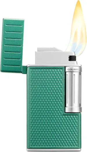 Colibri Julius Double Flame Butane Flint Cigar Lighter with Diamond-Pattern Case, Windproof & Refillable, Cigar Enthusiast's Choice with Blue Fuel Window and Adjustable Flame (Green   Chrome)