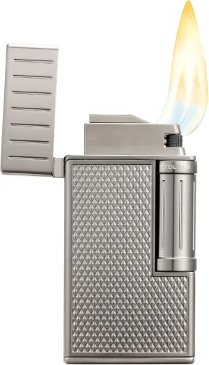 Colibri Julius Double Flame Butane Flint Cigar Lighter with Diamond-Pattern Case, Windproof & Refillable, Cigar Enthusiast's Choice with Blue Fuel Window and Adjustable Flame (Gunmetal)