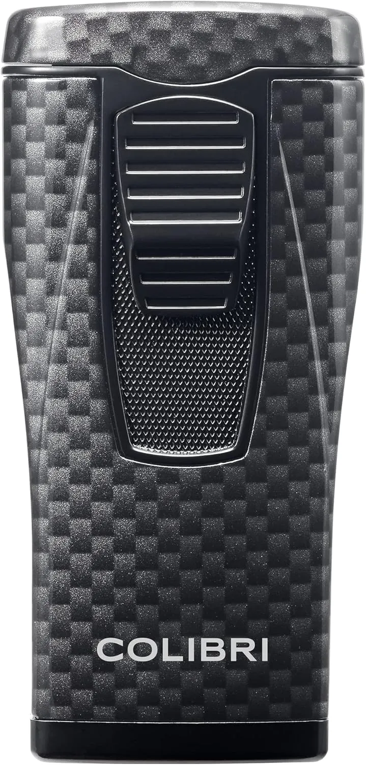 Colibri Monaco Triple Jet Flame Cigar Lighter, Wind Resistant, Blue Illusion Fuel Window, Refillable Butane (Black Carbon Fiber)