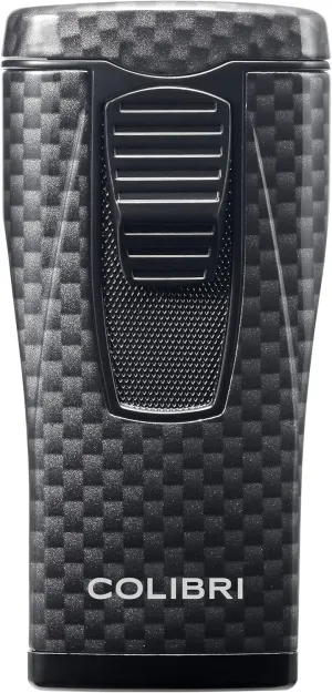Colibri Monaco Triple Jet Flame Cigar Lighter, Wind Resistant, Blue Illusion Fuel Window, Refillable Butane (Black Carbon Fiber)