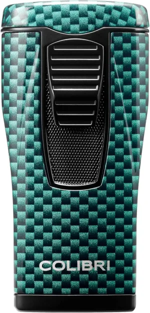 Colibri Monaco Triple Jet Flame Cigar Lighter, Wind Resistant, Blue Illusion Fuel Window, Refillable Butane (Green Carbon Fiber)