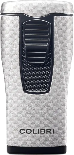 Colibri Monaco Triple Jet Flame Cigar Lighter, Wind Resistant, Blue Illusion Fuel Window, Refillable Butane (Silver Carbon Fiber)