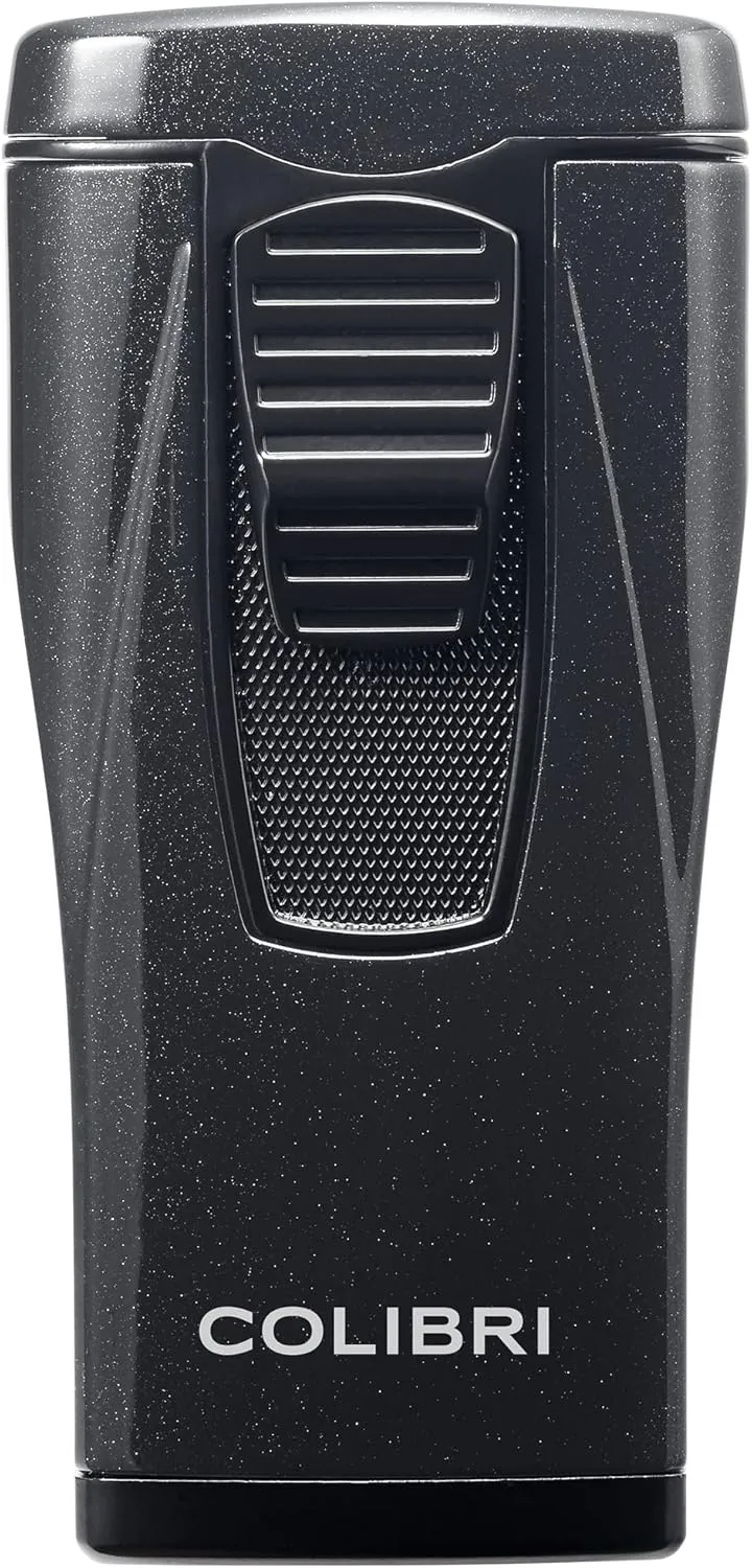 Colibri Monaco Triple Jet Flame Lighter - Windproof & Refillable, Cigar Enthusiast's Choice with Blue Fuel Window and Adjustable Flame (Metallic Black)