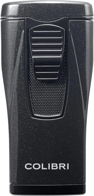 Colibri Monaco Triple Jet Flame Lighter - Windproof & Refillable, Cigar Enthusiast's Choice with Blue Fuel Window and Adjustable Flame (Metallic Black)