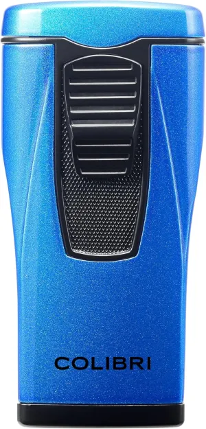 Colibri Monaco Triple Jet Flame Lighter - Windproof & Refillable, Cigar Enthusiast's Choice with Blue Fuel Window and Adjustable Flame (Metallic Blue)