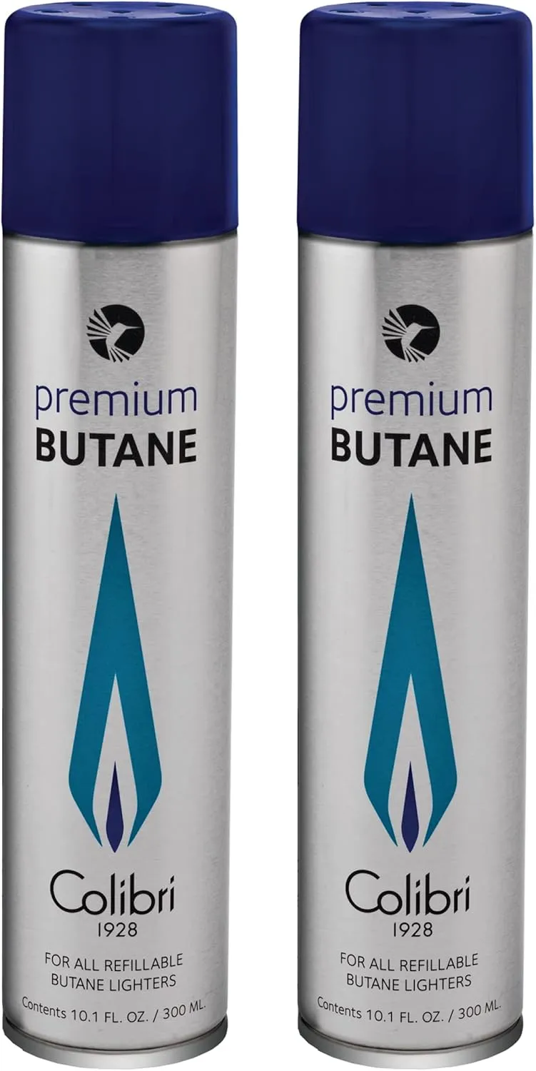 Colibri Premium Butane Fuel Refill for Lighters, 300ml (10.1fl oz) Cans, Pack of 2, Butane Torch Replacement Canisters, 99.999% Pure Butane Refill Fluid for Lighters