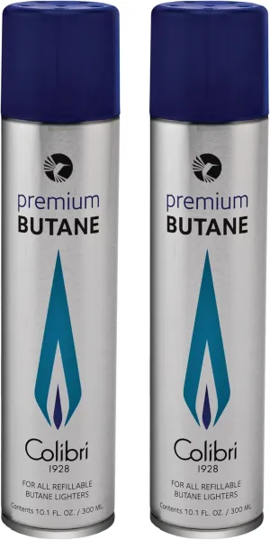 Colibri Premium Butane Fuel Refill for Lighters, 300ml (10.1fl oz) Cans, Pack of 2, Butane Torch Replacement Canisters, 99.999% Pure Butane Refill Fluid for Lighters