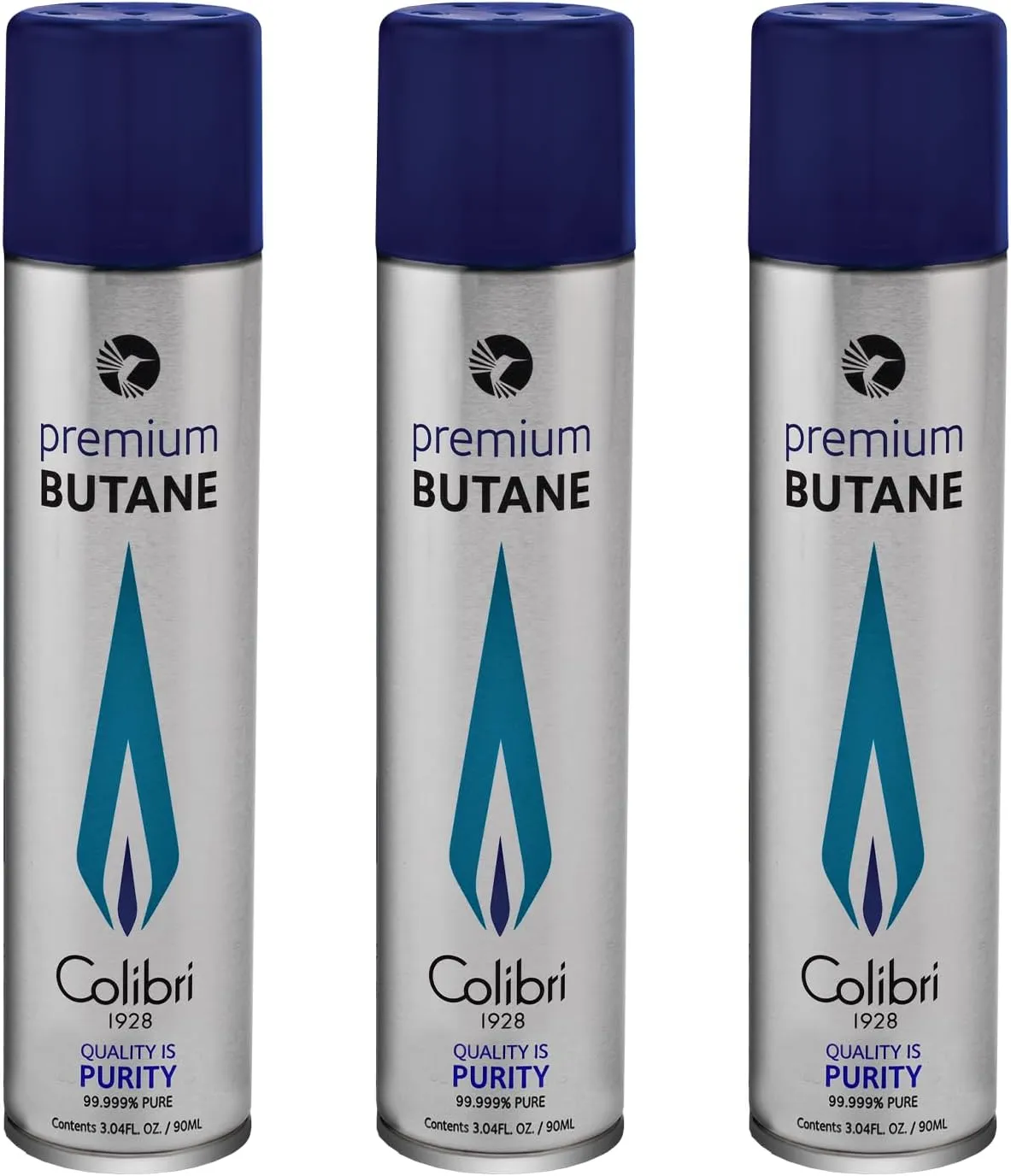 Colibri Premium Butane Fuel Refill for Lighters, Butane Torch Replacement Canisters, 99.999% Pure Butane Refill Fluid for Lighters, 90ml (3.04fl oz) Cans, Pack of 3