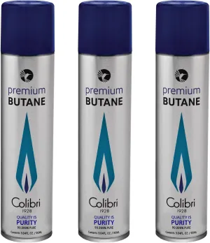 Colibri Premium Butane Fuel Refill for Lighters, Butane Torch Replacement Canisters, 99.999% Pure Butane Refill Fluid for Lighters, 90ml (3.04fl oz) Cans, Pack of 3