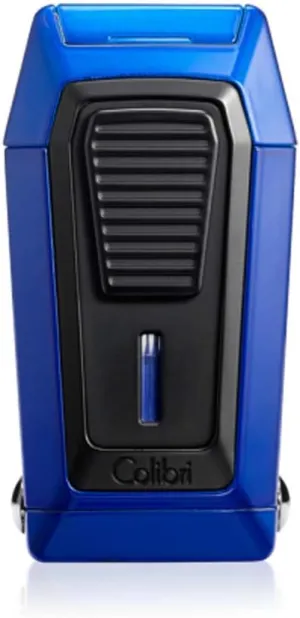 Colibri Quantum Triple Jet Lighter with Integrated Spring Loaded V-Cut Cigar Cutter for up to a Large 60  Ring Gauge, Wind Resistant, Altitude Tested, Refillable Butane (Blue Black)