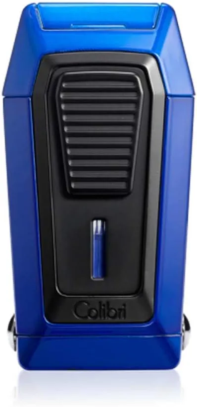 Colibri Quantum Triple Jet Lighter with Integrated Spring Loaded V-Cut Cigar Cutter for up to a Large 60  Ring Gauge, Wind Resistant, Altitude Tested, Refillable Butane (Blue Black)