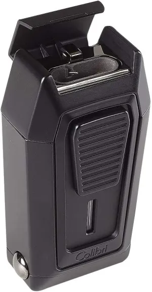 Colibri Quantum Triple Jet Lighter with Integrated Spring Loaded V-Cut Cigar Cutter for up to a Large 60  Ring Gauge, Wind Resistant, Altitude Tested, Refillable Butane (Matte Black)