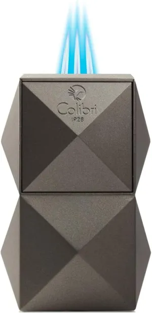 Colibri Quasar Triple Jet Flame Butane Table Lighter, Cigar Enthusiast's Choice with Blue Fuel Window, Adjustable Flame, Non-Slip Base (Gunmetal)
