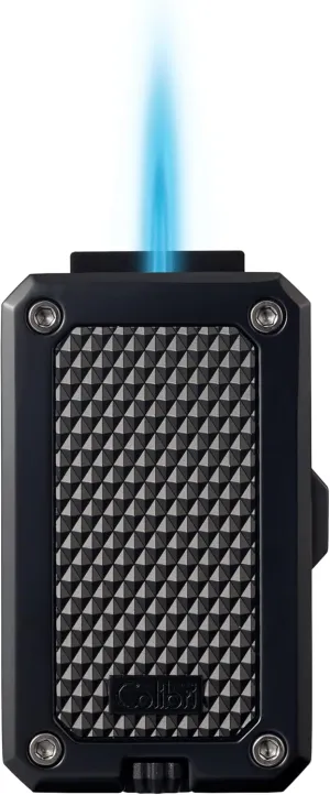 Colibri Rally Single Jet Flame Butane Lighter, Windproof & Refillable, Cigar Enthusiast's Choice with Blue Fuel Window and Adjustable Flame (Black)