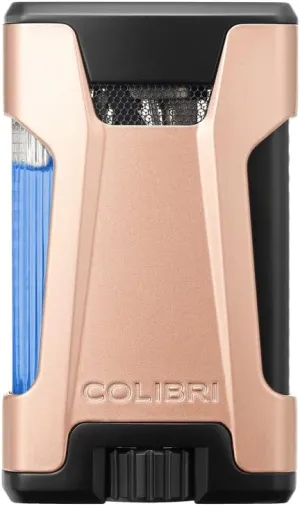 Colibri Rebel Double Jet Flame Butane Lighter, Windproof & Refillable, Cigar Enthusiast's Choice with Blue Fuel Window and Adjustable Flame (Matte Rose Gold   Black)