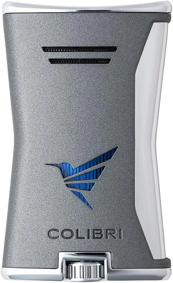Colibri Slim Lighter, Windproof & Refillable, Cigar Enthusiast's Choice with Blue Fuel Window and Adjustable Flame - Charcoal   Chrome