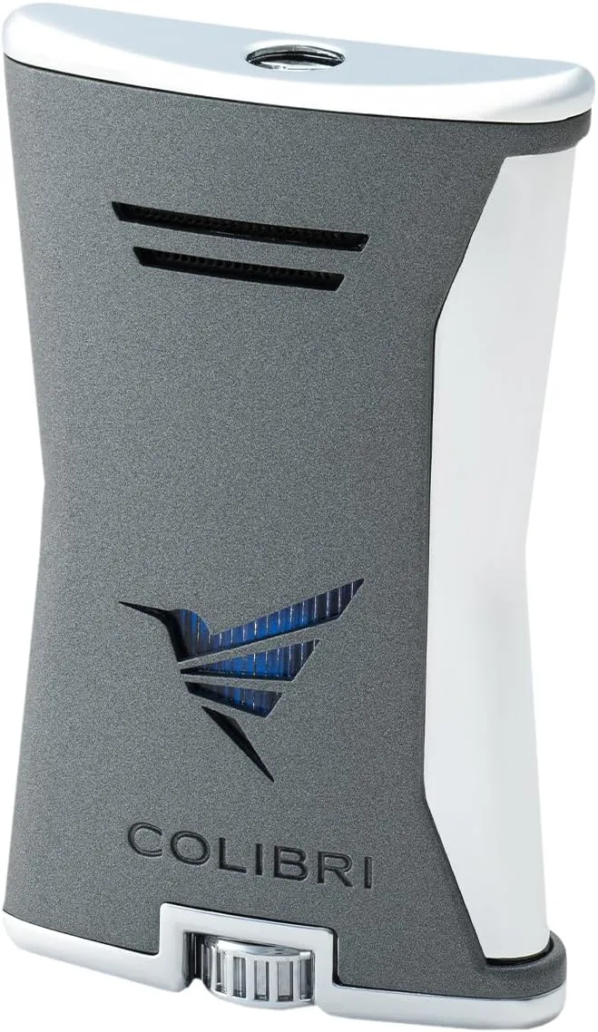 Colibri Slim Lighter, Windproof & Refillable, Cigar Enthusiast's Choice with Blue Fuel Window and Adjustable Flame - Charcoal   Chrome