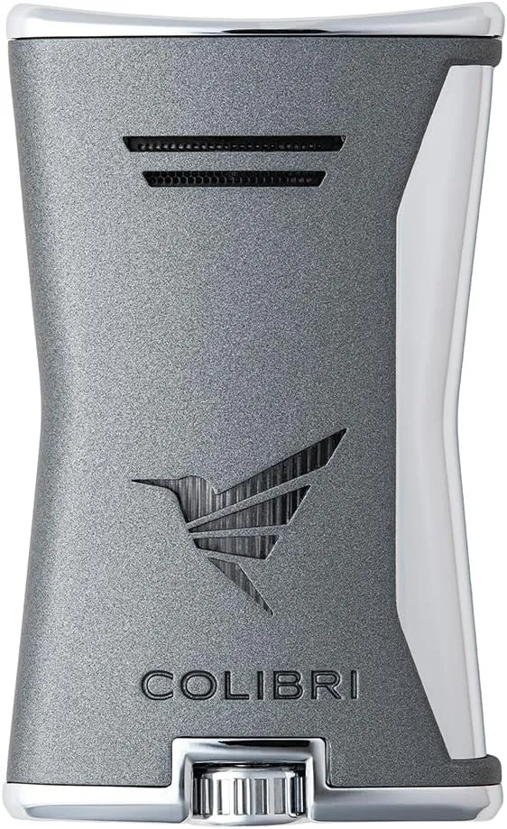 Colibri Slim Lighter, Windproof & Refillable, Cigar Enthusiast's Choice with Blue Fuel Window and Adjustable Flame - Charcoal   Chrome