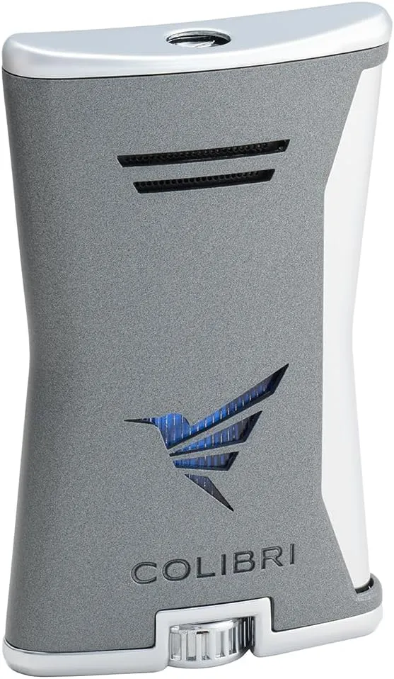 Colibri Slim Lighter, Windproof & Refillable, Cigar Enthusiast's Choice with Blue Fuel Window and Adjustable Flame - Charcoal   Chrome