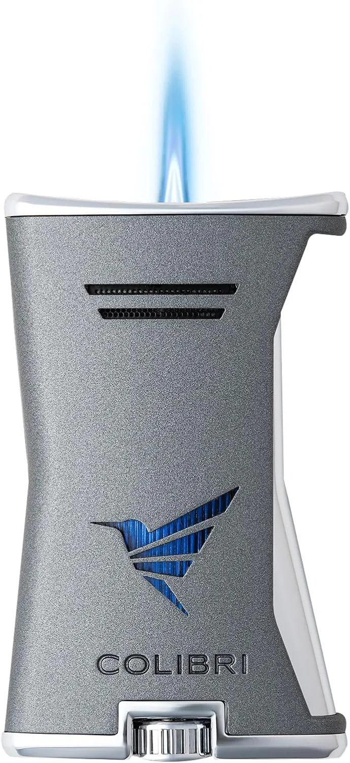 Colibri Slim Lighter, Windproof & Refillable, Cigar Enthusiast's Choice with Blue Fuel Window and Adjustable Flame - Charcoal   Chrome