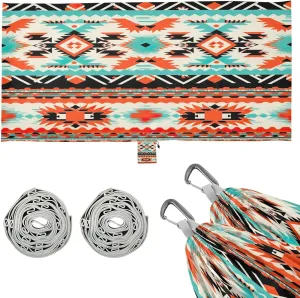 Colorful Tribal Art Camping Hammock, Single Portable Hammocks with Tree Straps & Attached Carry Bag, 330Lbs Capacity Perfect for Outside Indoor Hiking Beach Backpack Travel