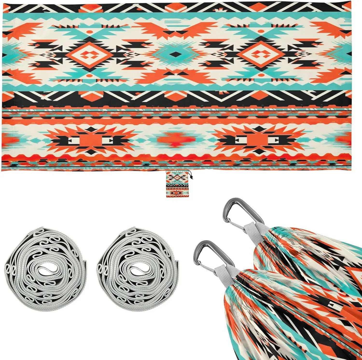 Colorful Tribal Art Camping Hammock, Single Portable Hammocks with Tree Straps & Attached Carry Bag, 330Lbs Capacity Perfect for Outside Indoor Hiking Beach Backpack Travel