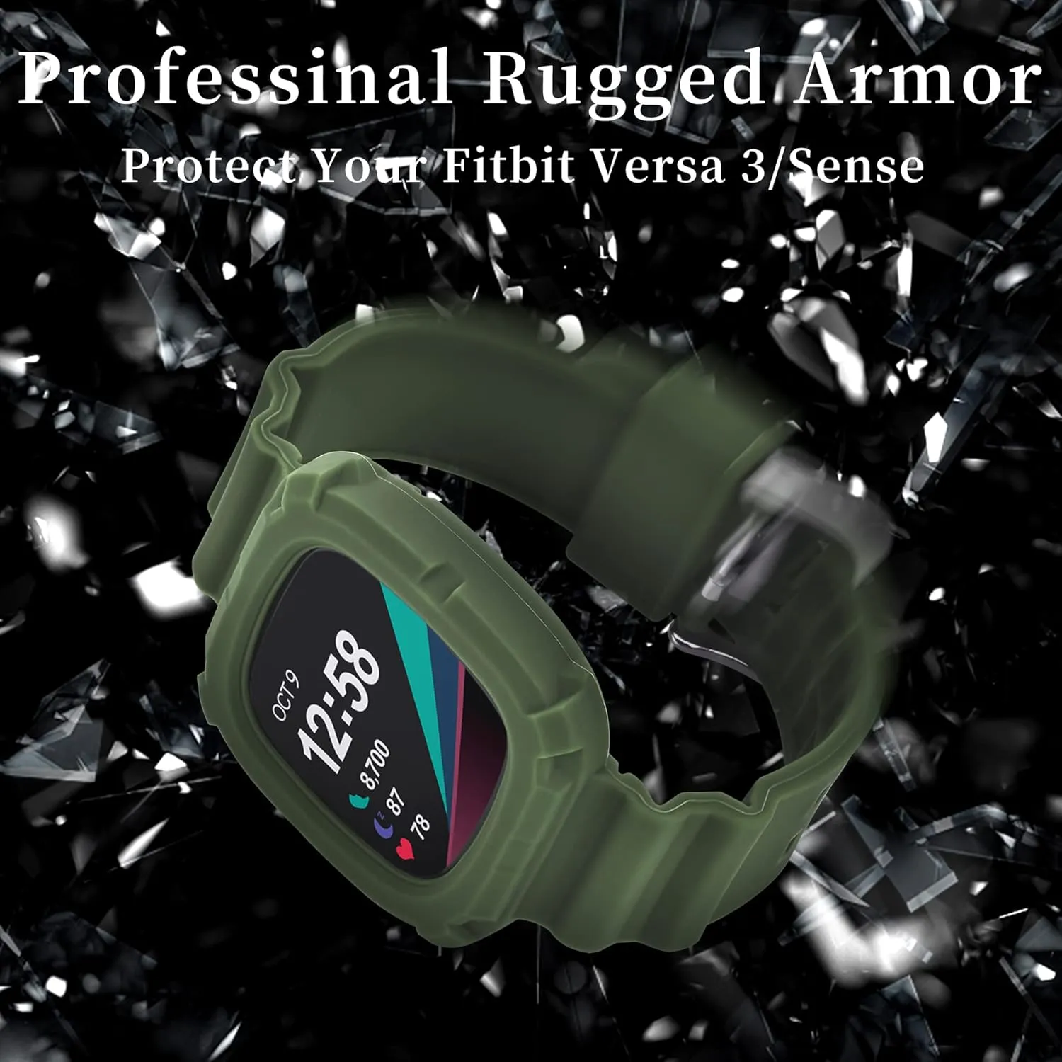 Compatible with Fitbit Versa 4/Versa 3/Sense 2/Sense Bands with Case, Women Silicone Sport Protective Bumper Rugged Replacement Strap Wristbands