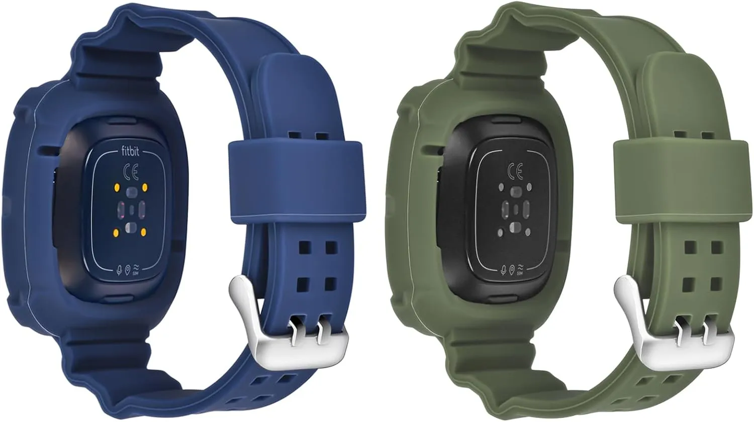 Compatible with Fitbit Versa 4/Versa 3/Sense 2/Sense Bands with Case, Women Silicone Sport Protective Bumper Rugged Replacement Strap Wristbands