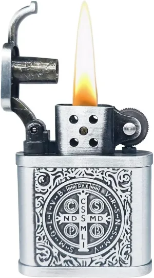 Constantine Lighter Vintage Pocket Lighter Fluid Refillable, Classic Trench Antique Kerosene Lighters for Collection-Decorative-Present-Dad Husband-Personality Gift (Silver)