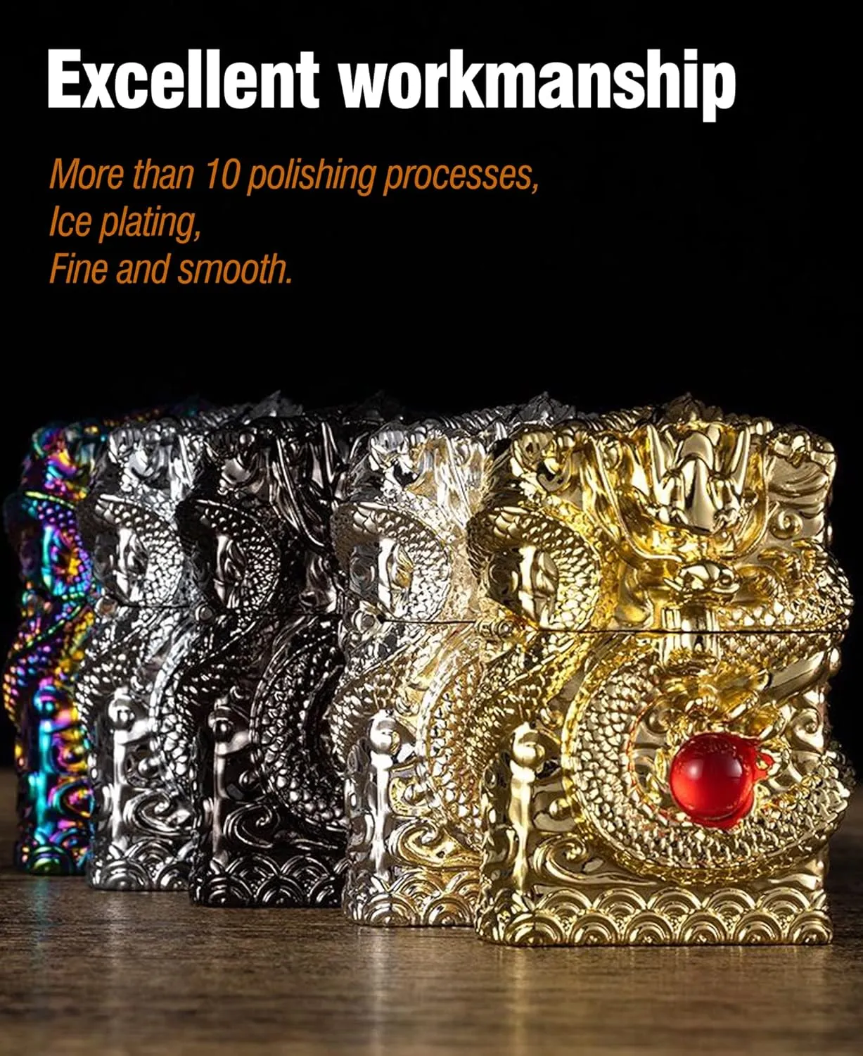 Cool Lighters, Windproof Carving Dragon Antique Lighter, Reusable Kerosene Grinding Wheel Lighter for Collection, Decorative, Gift, Present (Without Fuel) (Gold)