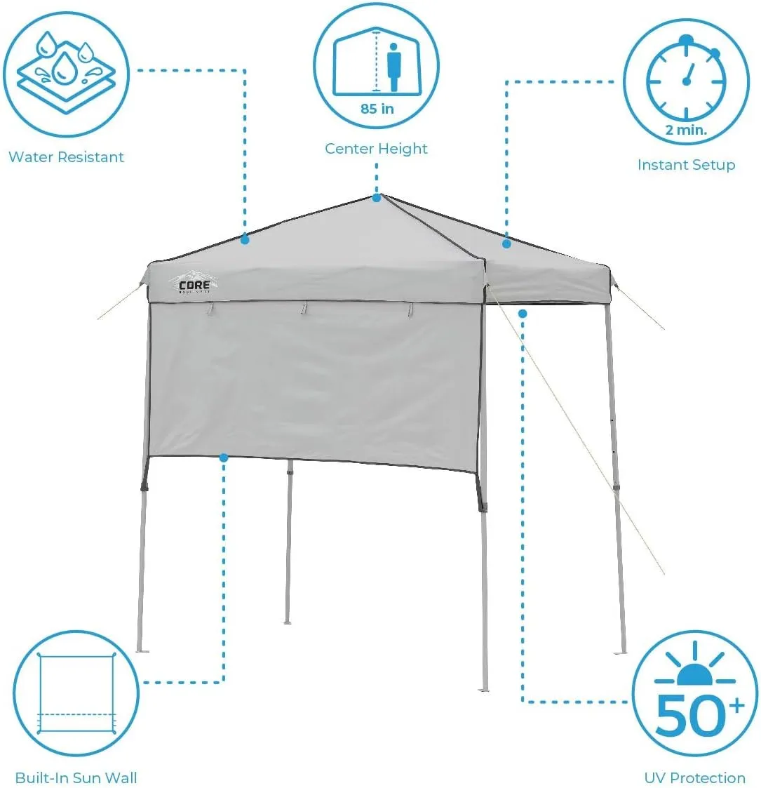 Core Instant Straight Leg Canopy Tent with Adjustable Sun Wall, 6 ft x 4 ft , Gray