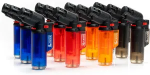 Crocs Torch Lighter, 12-Pack Refillable Butane Torch Lighters, Windproof, Safety Lock, Modern Plastic Design, Multicolor