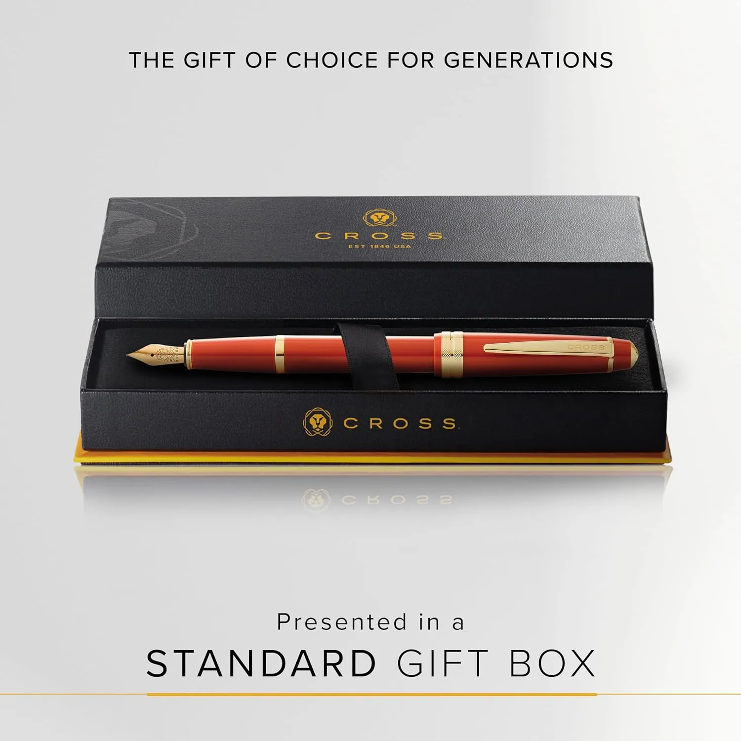 Cross Bailey Light Refillable Fountain Presented in a Everyday Gift Box - Medium Point, Black Ink, Polished Amber
