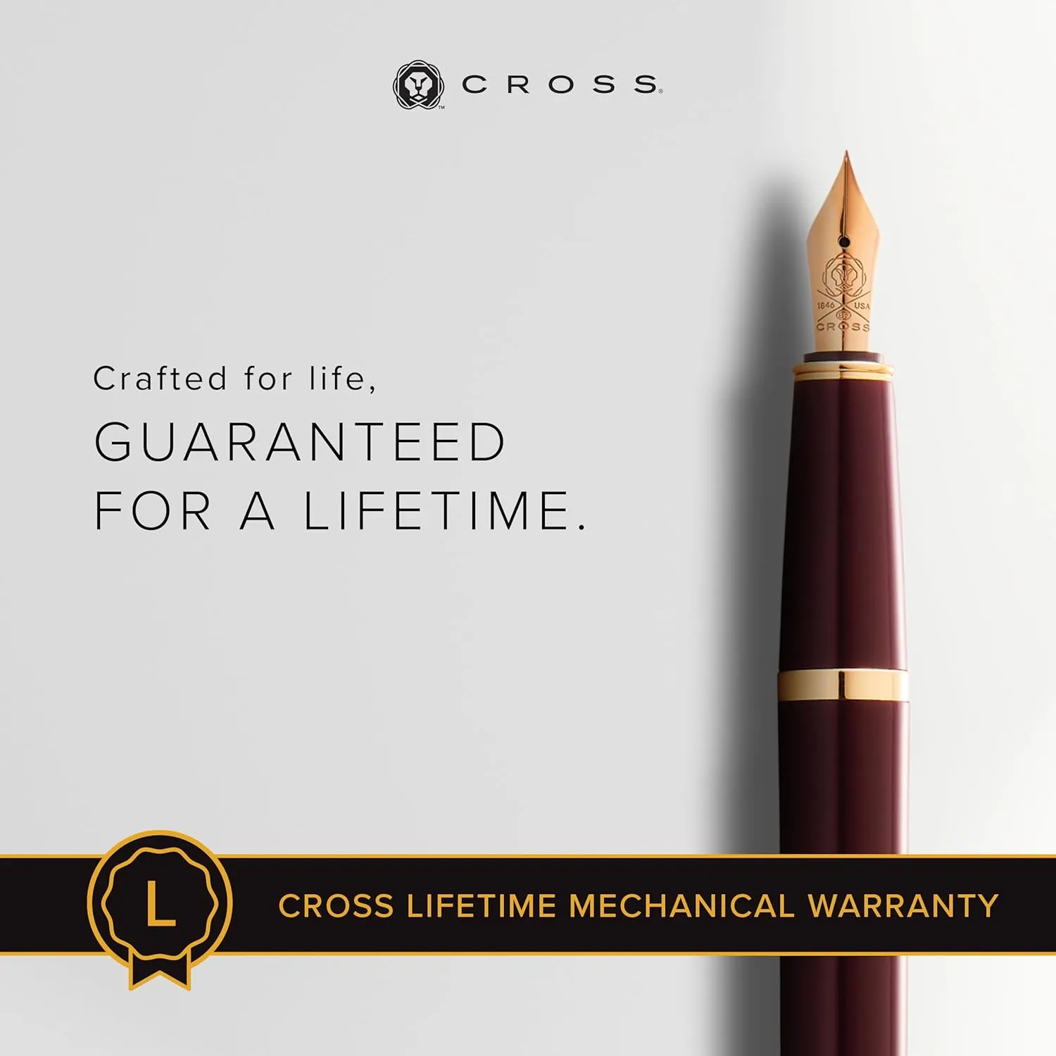 Cross Bailey Light Refillable Fountain Presented in a Everyday Gift Box - Medium Point, Black Ink, Polished Burgundy