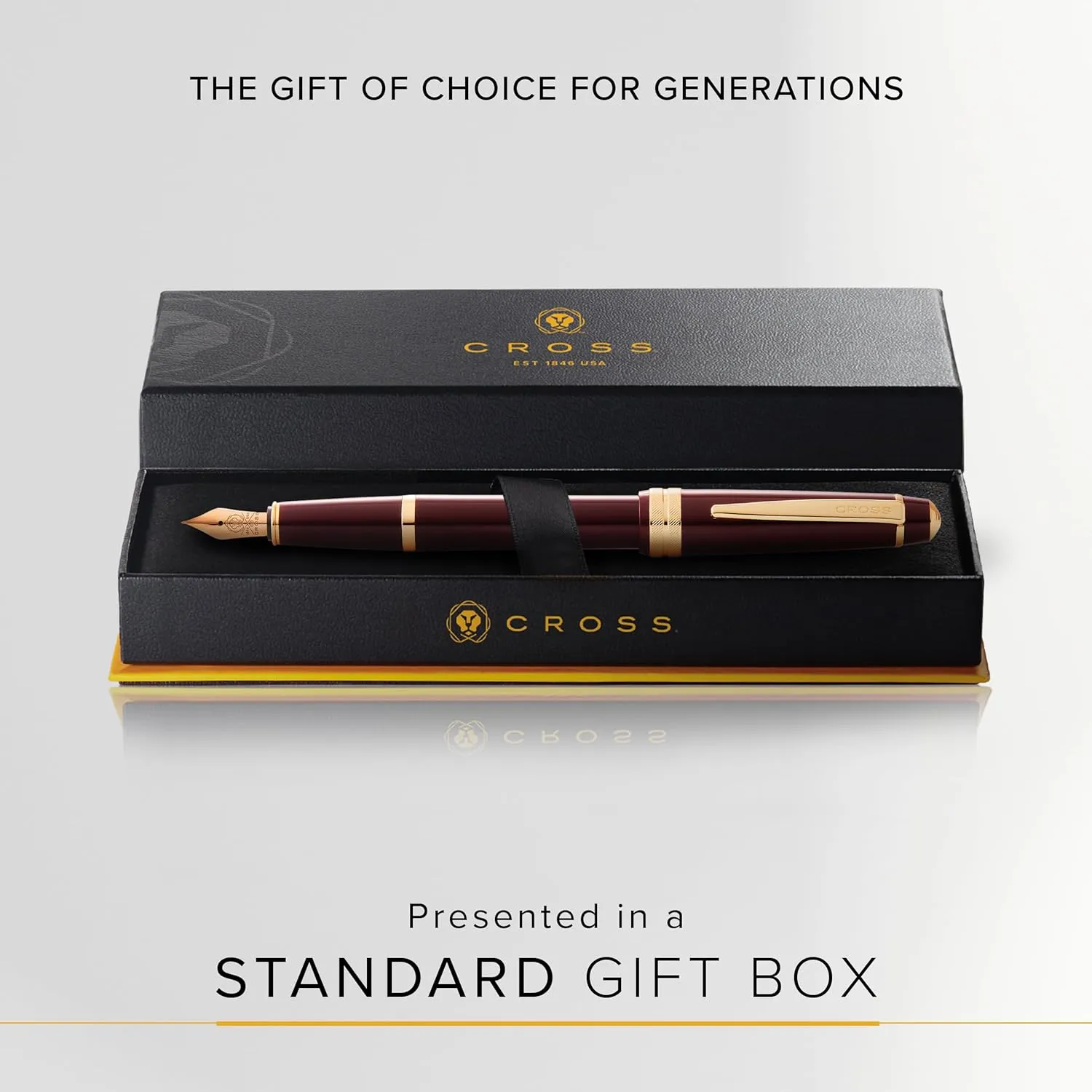 Cross Bailey Light Refillable Fountain Presented in a Everyday Gift Box - Medium Point, Black Ink, Polished Burgundy
