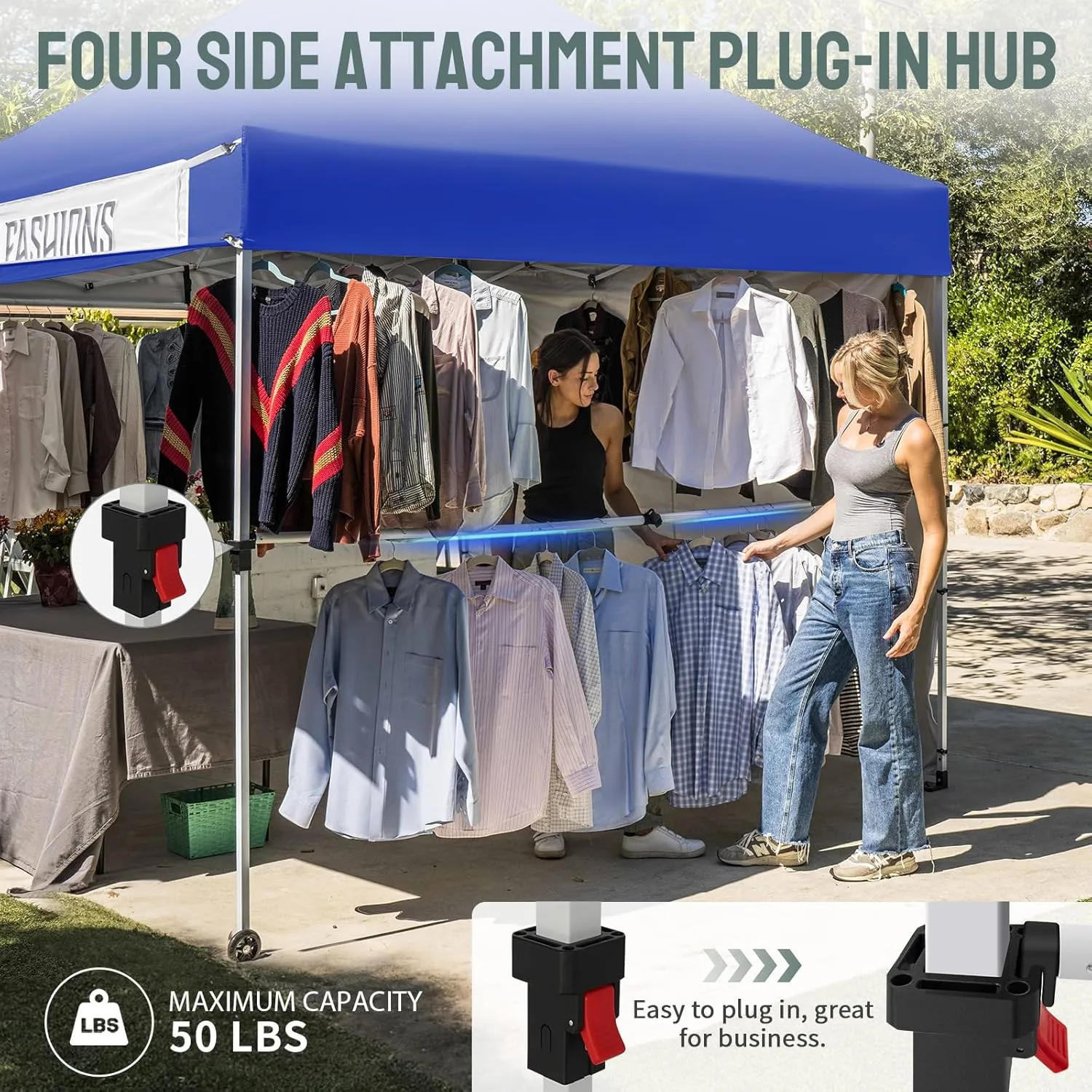 CROWN SHADES 10x10 Pop Up Canopy Tent with 1 Comercial Kit, Instant Commercial Tent with Patended Centerlock, 400D Silver Coated Fabric, 1 Sidewall, 4" Wheels, Sto'N Go Bag,Blue