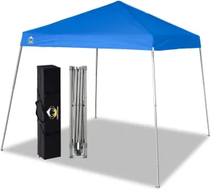 CROWN SHADES 8x8 Pop Up Canopy Tent, Slant Leg Outdoor Canopy with Carry Bag, Beach Tent, Sports Shelter(Blue)