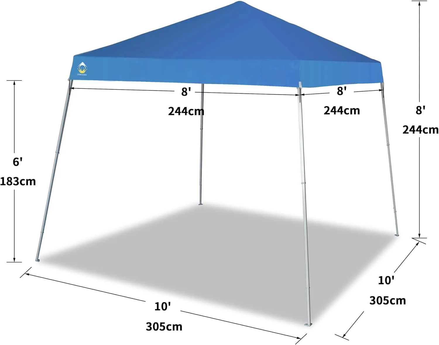 CROWN SHADES 8x8 Pop Up Canopy Tent, Slant Leg Outdoor Canopy with Carry Bag, Beach Tent, Sports Shelter(Blue)