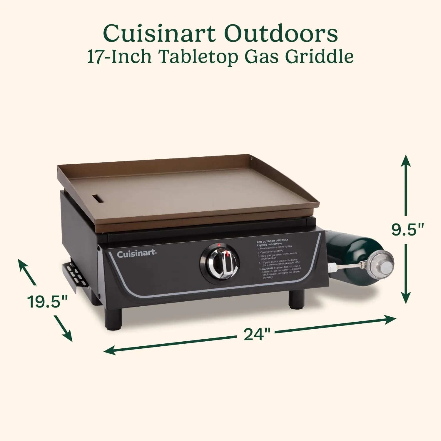 Cuisinart 17” Tabletop Gas Griddle, Easy Assembly Compact Outdoor Flat-Top Grill with Grease Cup, 255 Sq. In Cooking Space Perfect for Camping, Tailgates & BBQs