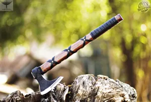 Custom Gift Forged Carbon Steel Viking Axe with Rose Wood Shaft, Viking Bearded Camping Axe & Hatchet, Birthday Gift for Him, Ragnar Axe, axis (Ragnar)