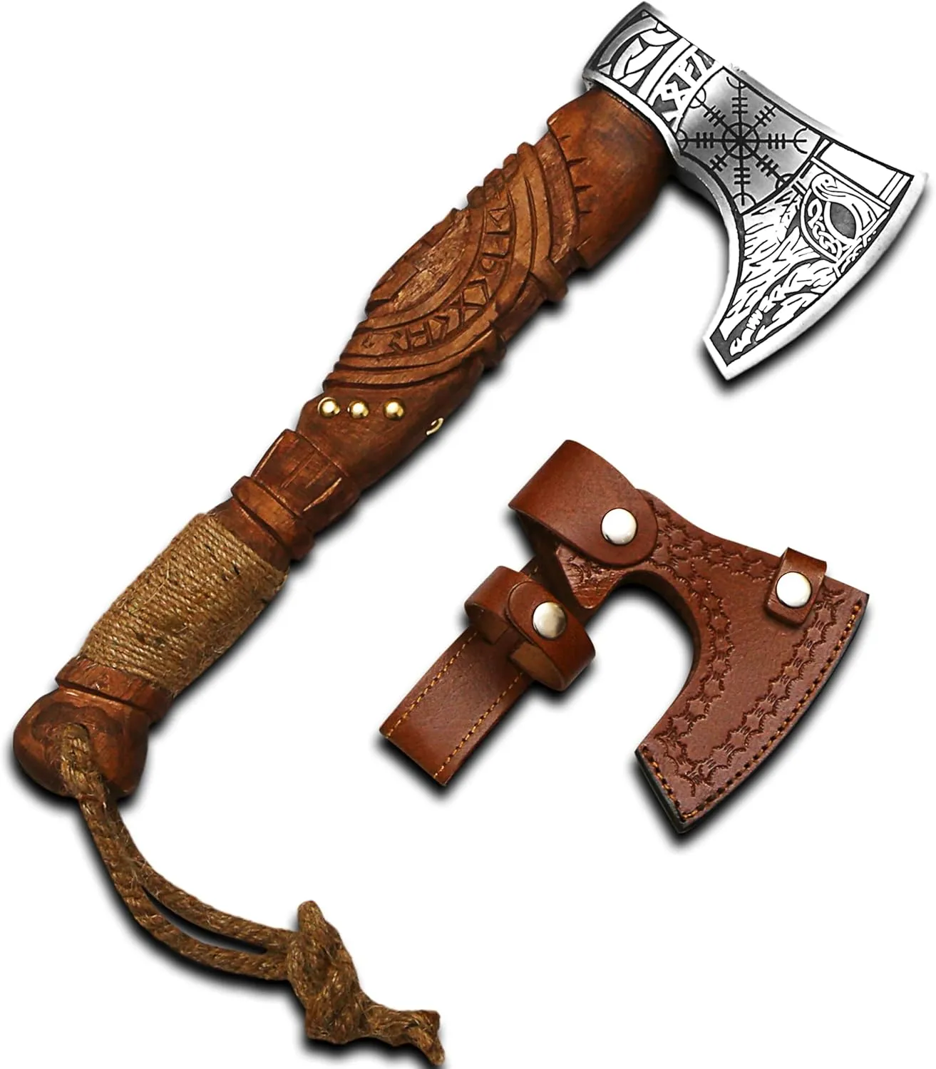 Custom Gift Forged Carbon Steel Viking Style Axe Bearded Axe with Rose Wood Shaft Tomahawk - Real Hatchet, Best Gift for Anniversary, Valentine's Day, Birthday, Premium Leather Sheath