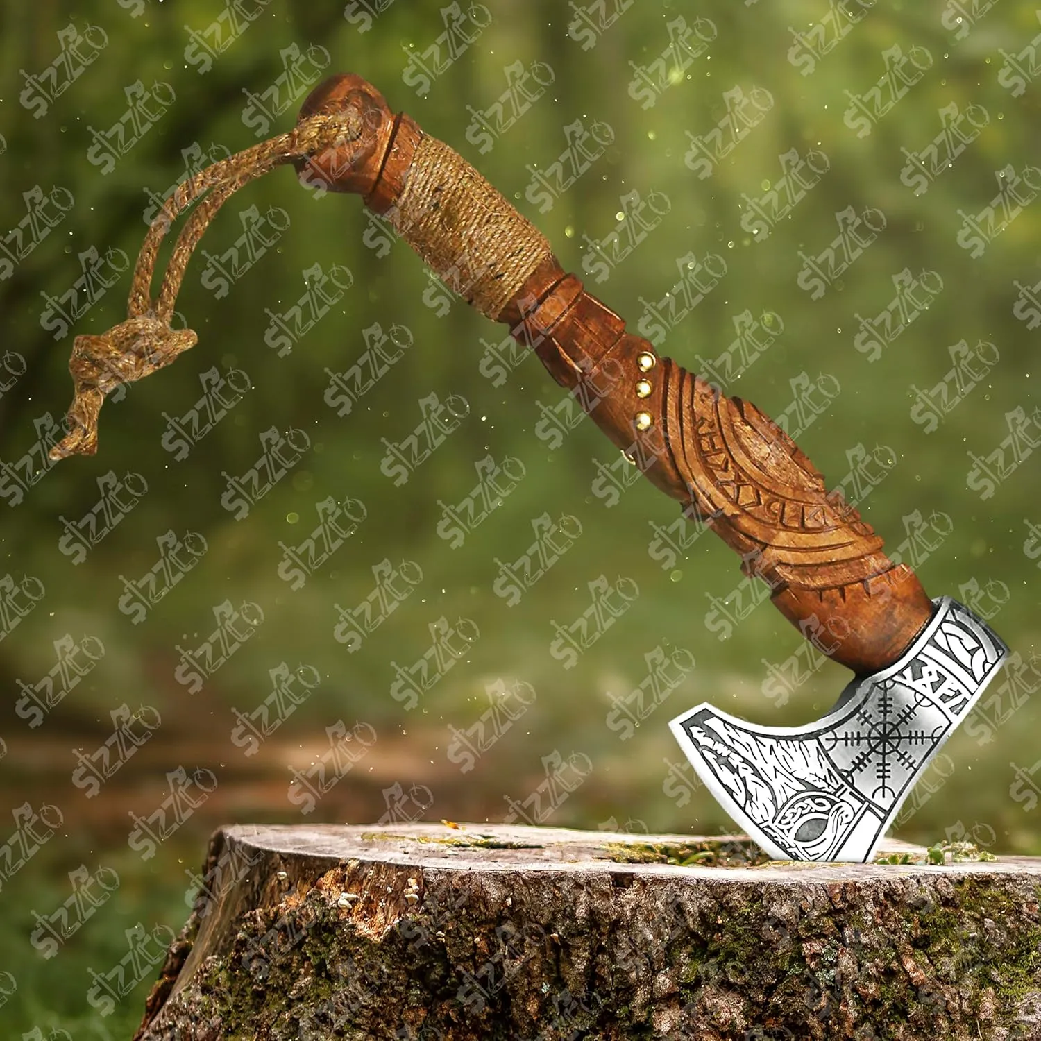 Custom Gift Forged Carbon Steel Viking Style Axe Bearded Axe with Rose Wood Shaft Tomahawk - Real Hatchet, Best Gift for Anniversary, Valentine's Day, Birthday, Premium Leather Sheath