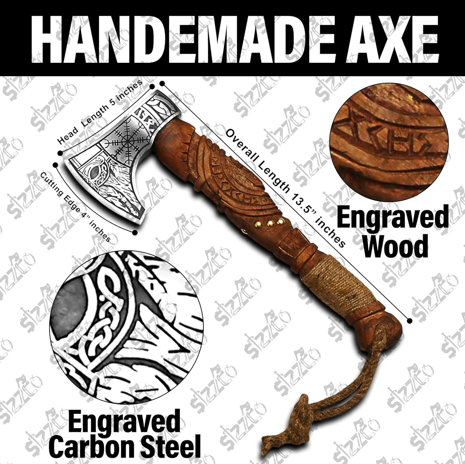 Custom Gift Forged Carbon Steel Viking Style Axe Bearded Axe with Rose Wood Shaft Tomahawk - Real Hatchet, Best Gift for Anniversary, Valentine's Day, Birthday, Premium Leather Sheath