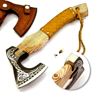 Custom Gift Forged Carbon Steel Viking Style Bearded Axe - Real Hatchet, Throwing & Camping Axe Best Gift for Anniversary, Valentine's Day, Birthday with Premium Leather Sheath