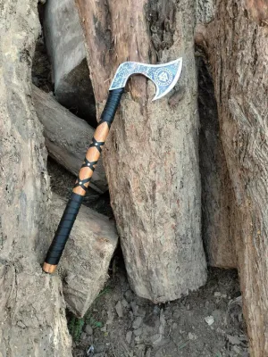 Custom Norse Double-Headed & Viking Axe Set | Handmade Bearded Axe | Hand-Forged Carbon Steel | Polished Valknut Handle | Cosplay, Prop, Gift for Him