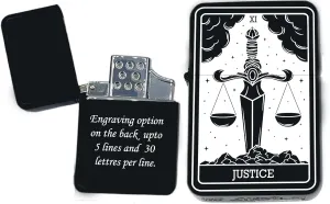 Custom Personalizied Tarot Card - 24 Major Arcana Cards Available Laser Engraved Unique Collectible Gifts Infinity Black Matt Single Torch Butane Lighters! (Justice)