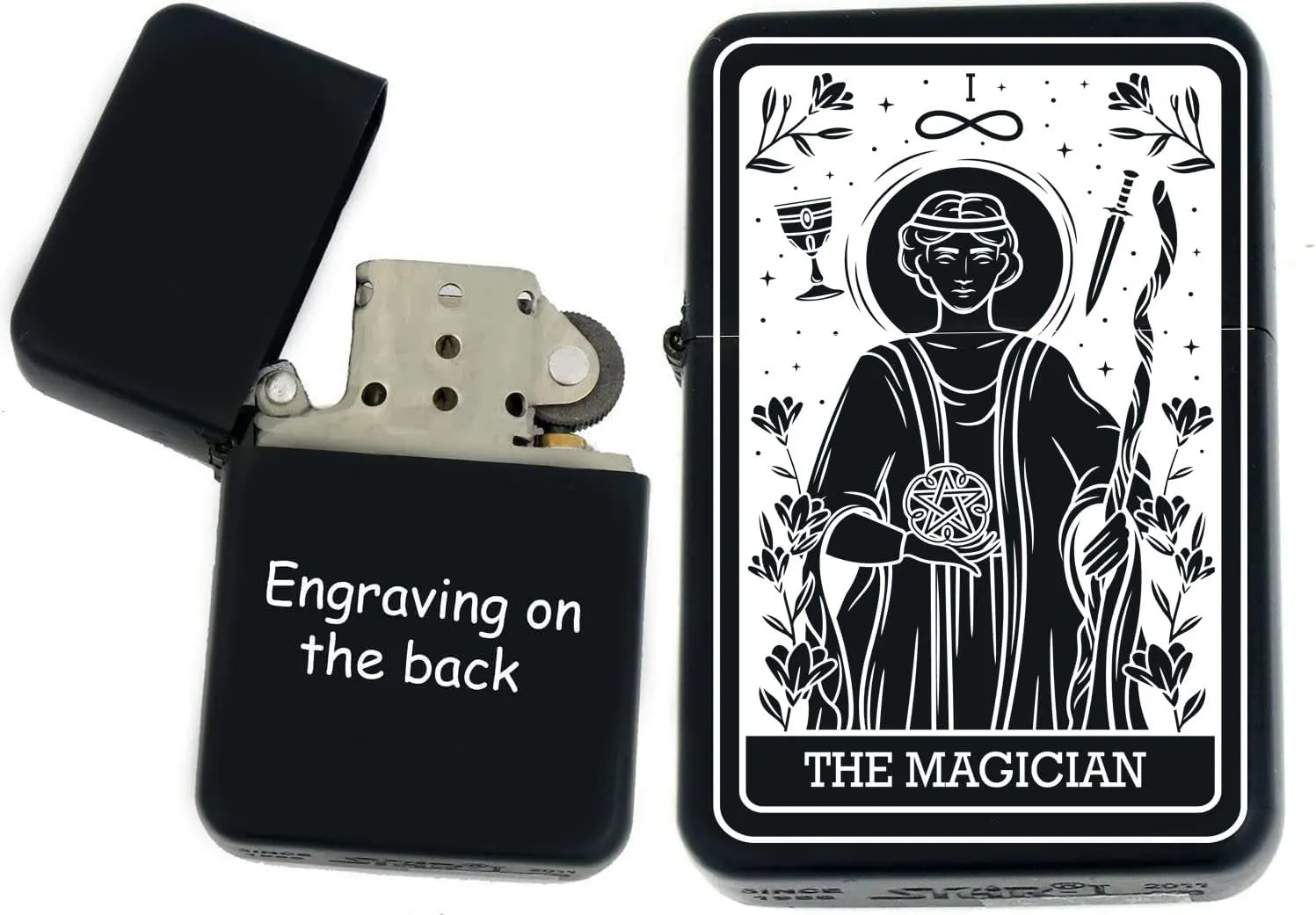 Custom Personalizied Tarot Card - 24 Major Arcana Cards Available Laser Engraved Unique Collectible Gifts Infinity Black Matt Windproof Lighters! (The-Magician)