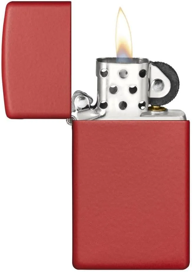 Customized Personalized Slim Zippo Windproof Oil Lighter Engraving - Christmas, Halloween & Valentines Day Gift (Matte Red)