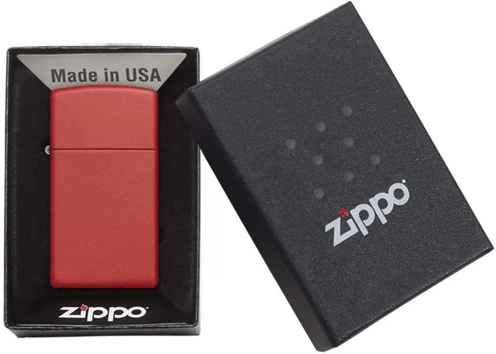 Customized Personalized Slim Zippo Windproof Oil Lighter Engraving - Christmas, Halloween & Valentines Day Gift (Matte Red)